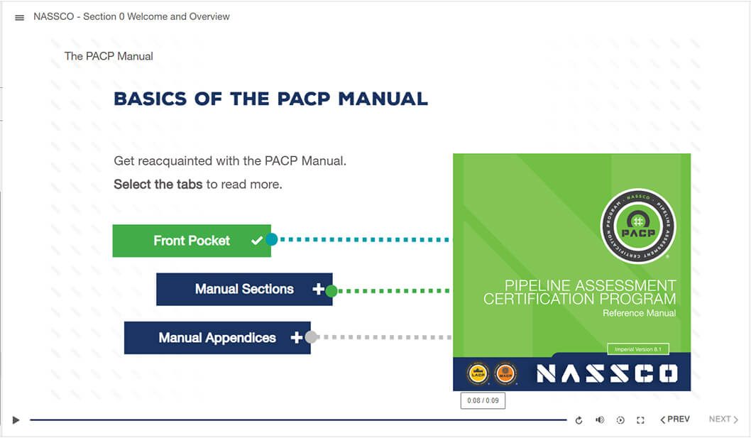 Tabbed lesson on the basics of the PACP manual beside the manual's cover