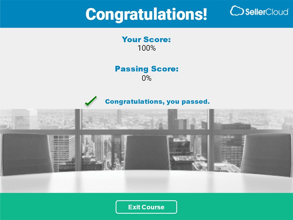 Quiz results screen showing a passing score