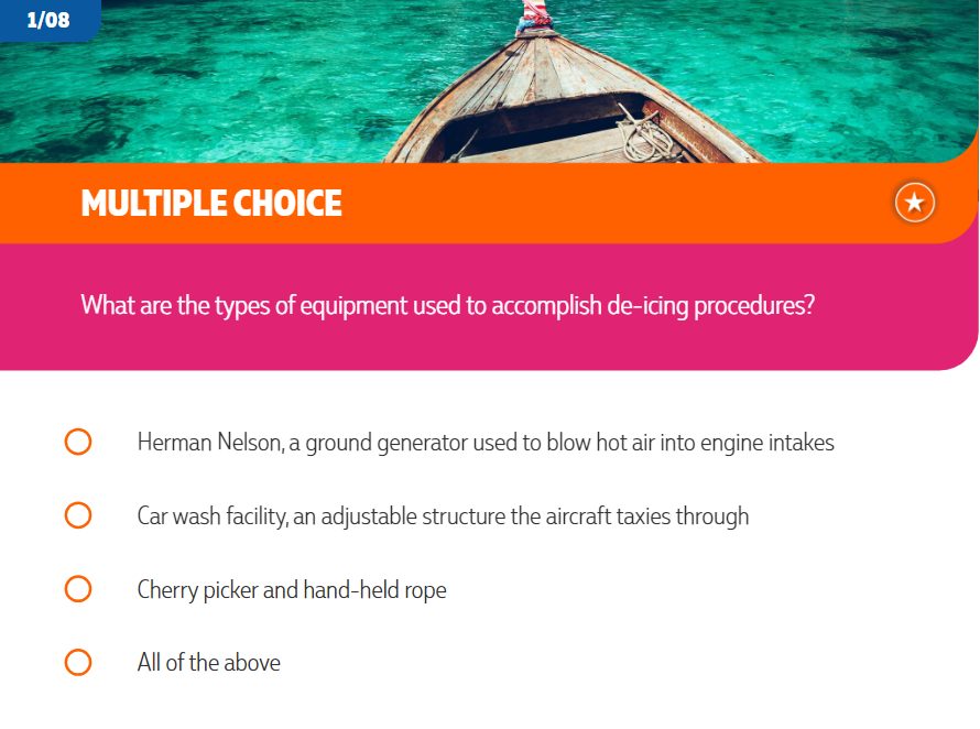 Multiple-choice question on the equipment used for de-icing