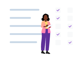 Character standing in front of a checklist.