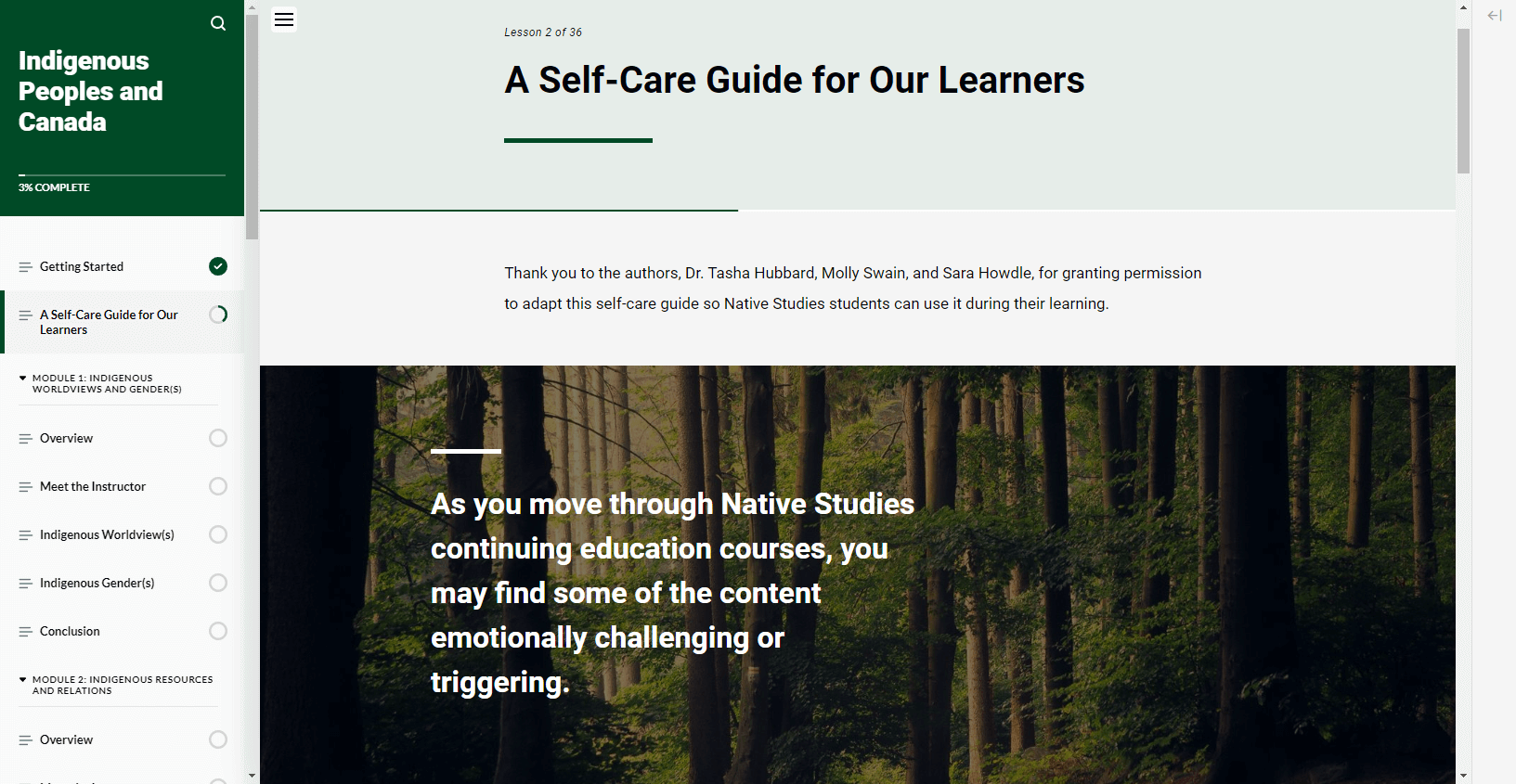 Course screenshot of a title page